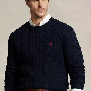 Polo Ralph Lauren Men's Navy Blue Cable-Knit Cotton Sweater Size:S, M